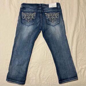 Grace in LA Y2K Capri Blue Jeans with Embellished Pockets